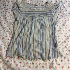 Rewind Blue and White Embellished Cap Sleeve Blouse